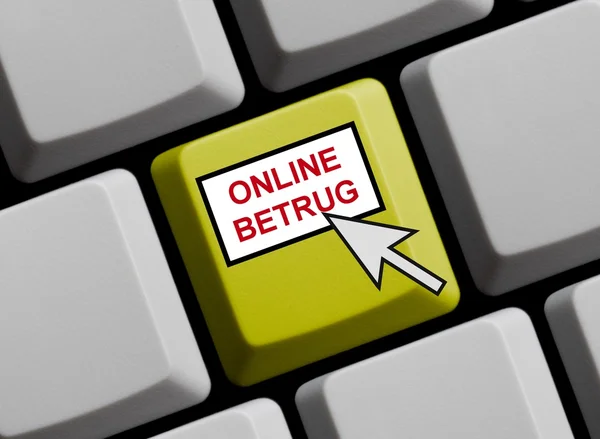 Gelbe Tastatur - Betrug online deutsch — Stockfoto