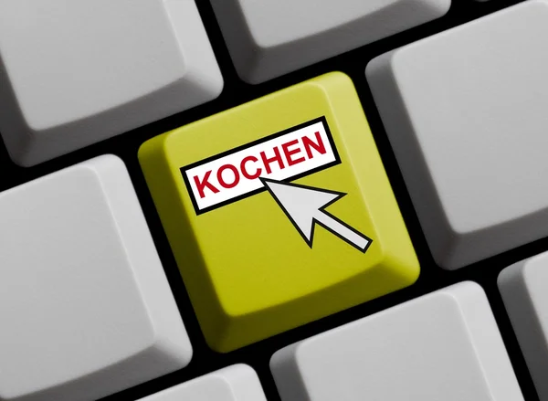 Żółty klawiatury - gotowanie online niemiecki — Zdjęcie stockowe
