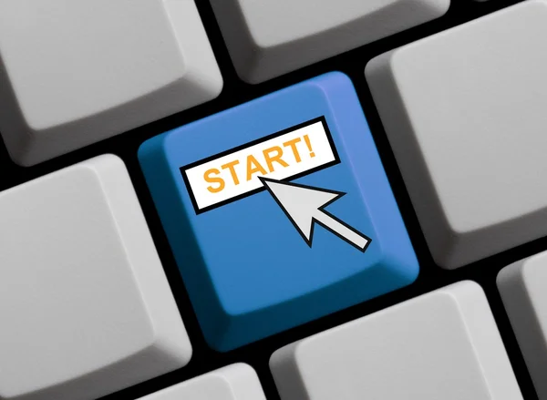 Modré klávesnice ukazující Start — Stock fotografie