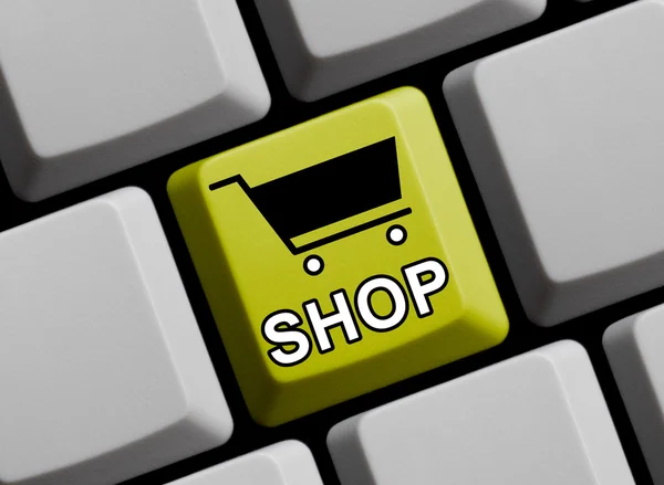 Žlutá klávesnice Shop — Stock fotografie