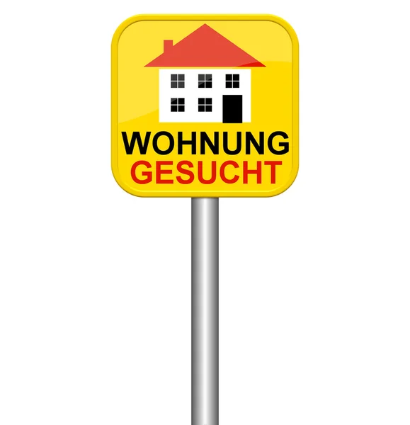 Gelbes Schild mit Wohnungssuche in deutscher Sprache — Stockfoto