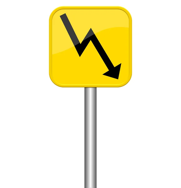 Signo amarillo - Flecha hacia abajo — Foto de Stock