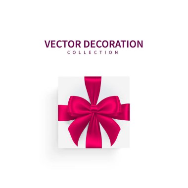 Vektör çizimi, hediye. Kırmızı kurdeleli bir kutlama kutusu..