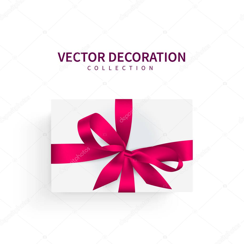 Vector illustration, gift. Festive box with red bow ribbon.