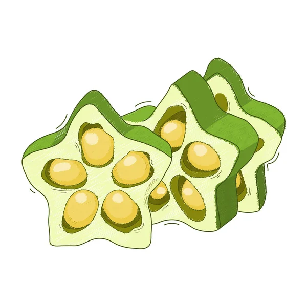 Ilustración Vectorial Vegetal Abelmos Okra Gombo Sobre Fondo Blanco — Vector de stock