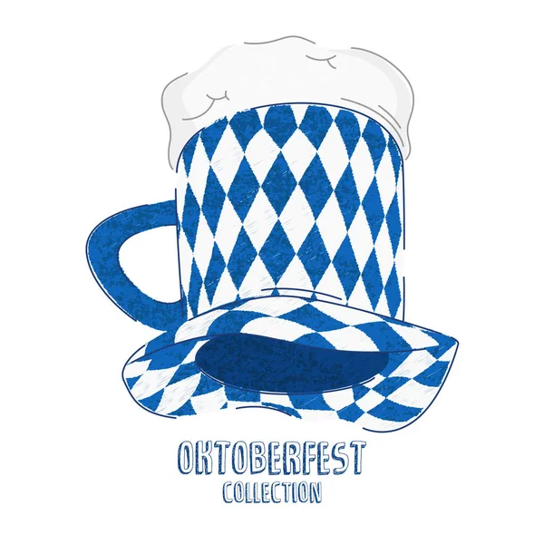 Vektör düz el çizimi çizimi. Oktoberfest parti şapkası. Geleneksel Alman keçeli şapkası.