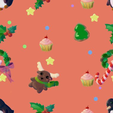 Turuncu Noel Noel öğeleri ile seamless modeli