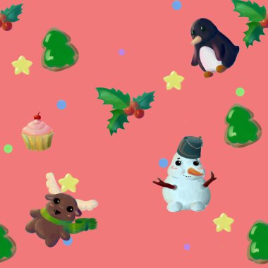 Pembe Noel Noel öğeleri ile seamless modeli