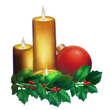 Noel mum illüstrasyon holly ve Noel ağacı oyuncak ile