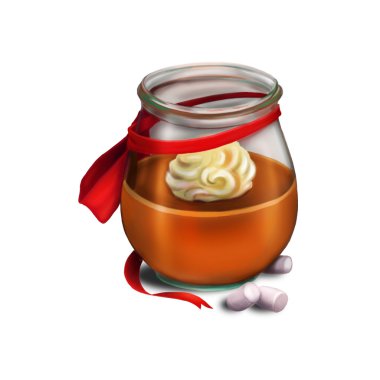 Sıcak latte ve kırmızı kurdele ile kavanoz Noel tatil çizimi