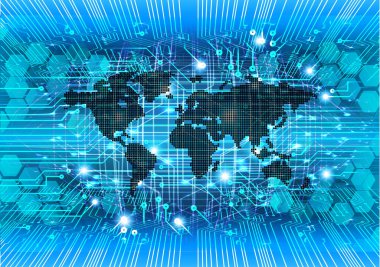 Dünya ikili devre kartı gelecek teknolojisi, mavi hud siber güvenlik kavramı arka planı