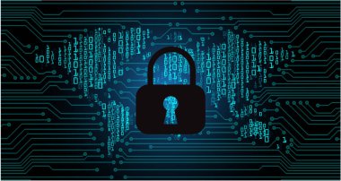 Sayısal arkaplan ve siber güvenlik konusunda kapatılmış asma kilit