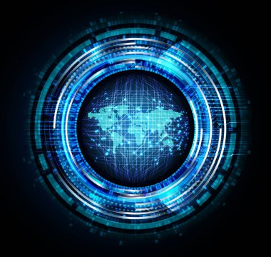 Dünya ikili devre kartı gelecek teknolojisi, mavi hud siber güvenlik kavramı arka planı