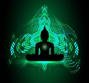 Kara Buda silueti, Karanlık arka plana karşı. yoga