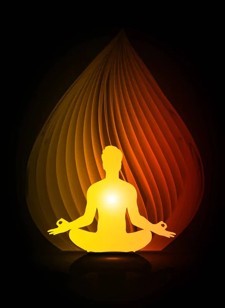 Hombre Meditar Negro Oscuro Fondo Abstracto Yoga Ray Haz Meditación — Archivo Imágenes Vectoriales