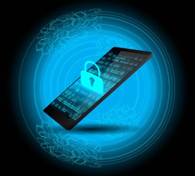 Mavi arkaplanda dizüstü bilgisayar ve asma kilit simgelerine sahip internet güvenliği kavramı
