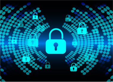 Sayısal arkaplan ve siber güvenlik konusunda kapatılmış asma kilit