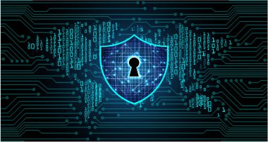 Dünya ikili devre kartı gelecek teknolojisi, mavi hud siber güvenlik kavramı arka planı