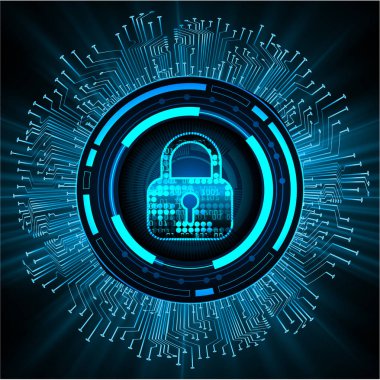 Sayısal arkaplan ve siber güvenlik konusunda kapatılmış asma kilit