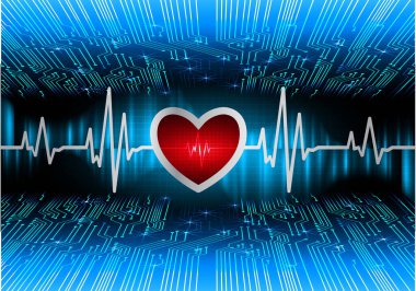 Blue Heart nabız monitörü sinyal veriyor. Kalp atışı. ekg simge dalgası