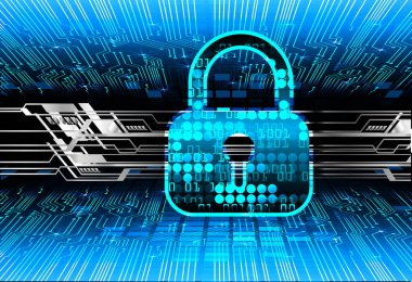 Sayısal arkaplan ve siber güvenlik konusunda kapatılmış asma kilit