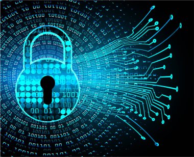 Sayısal arkaplan ve siber güvenlik konusunda kapatılmış asma kilit