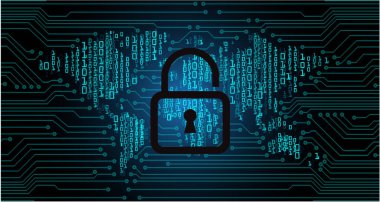 Sayısal arkaplan ve siber güvenlik konusunda kapatılmış asma kilit