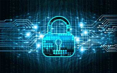 Sayısal arkaplan ve siber güvenlik konusunda kapatılmış asma kilit