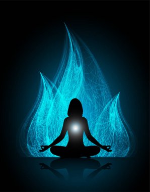 Yoga meditasyonu. Bir nilüfer çiçeğinin silüeti.