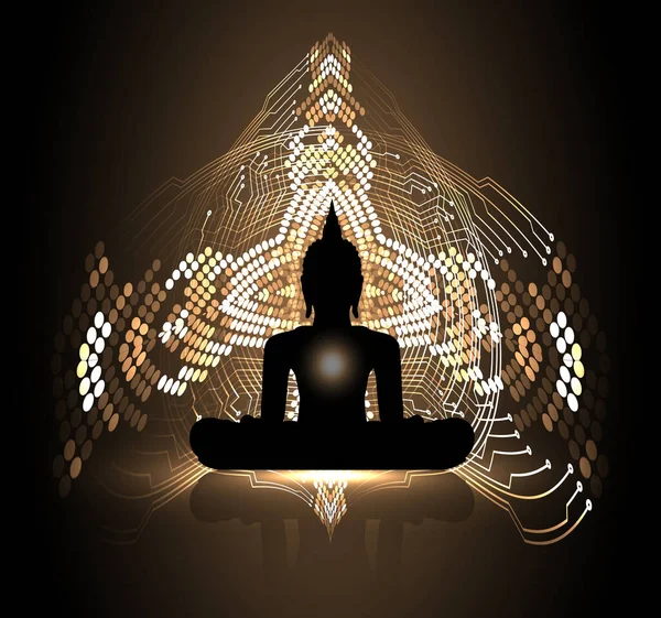 Silueta Buda Negro Sobre Fondo Oscuro Yoga — Vector de stock