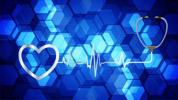 Monitor Pulso Blue Heart Con Señal Latido Ekg Onda Icono — Vector de stock