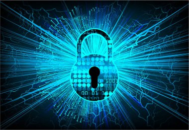 Sayısal arkaplan ve siber güvenlik konusunda kapatılmış asma kilit