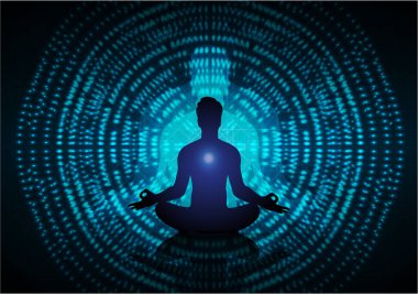 Lotus pozunda meditasyon yapan bir adamın silüeti.