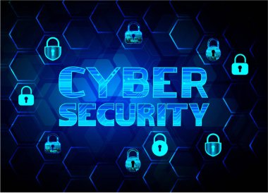 Mavi arkaplanda simgeler ve sembollerle siber güvenlik kavramı