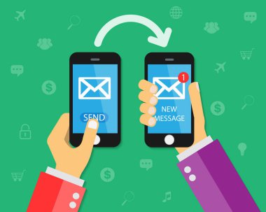 Ekranda e- posta simgeleri olan akıllı telefonu tutan