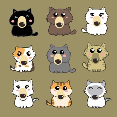 Çizgi film köpekleri, vektör illüstrasyonu.