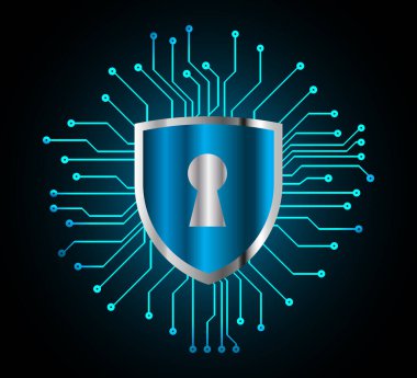 Asma kilit ve devre kartı simgesi. vektör illüstrasyonu