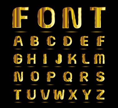Altın yazı tipi alfabesi, vektör illüstrasyonu