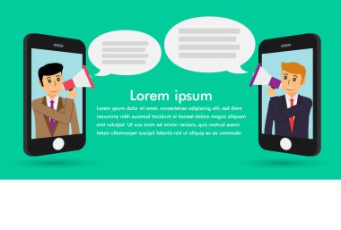 akıllı telefonlu bir adamın düz dizayn vektör çizimi