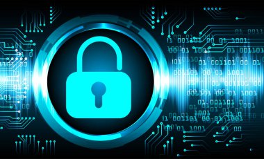 Sayısal arkaplan ve siber güvenlik konusunda kapatılmış asma kilit