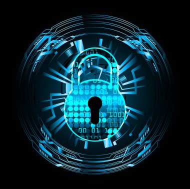 Sayısal arkaplan ve siber güvenlik konusunda kapatılmış asma kilit