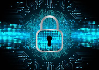 Sayısal arkaplan ve siber güvenlik konusunda kapatılmış asma kilit