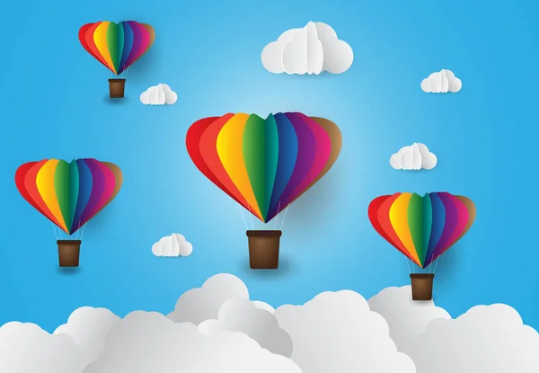 Vektorillustration Des Heißluftballons Mit Wolken — Stockvektor