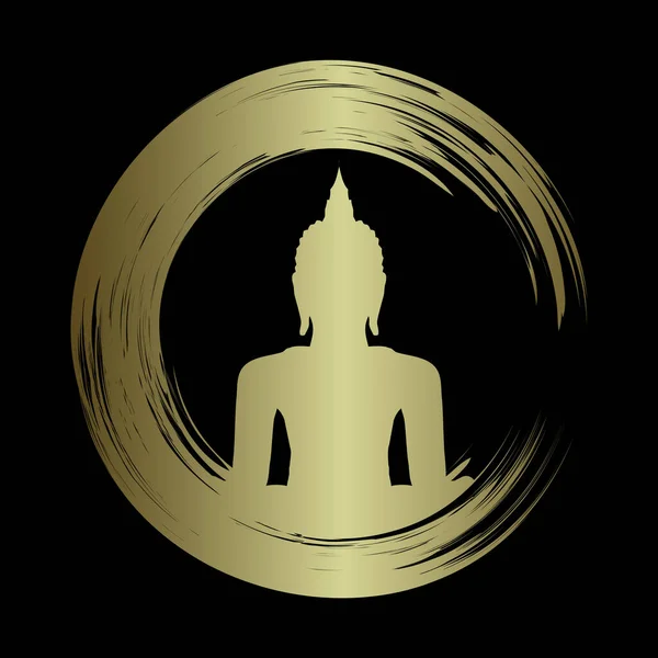 Silhouette Bouddha Noir Sur Fond Sombre Yoga — Image vectorielle