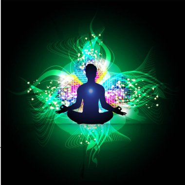 Adam soyut yarıçap arka planı, yoga üzerine meditasyon yapıyor..