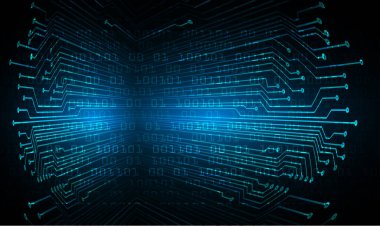 Siyah arkaplanda ikili kodlu devre kartı