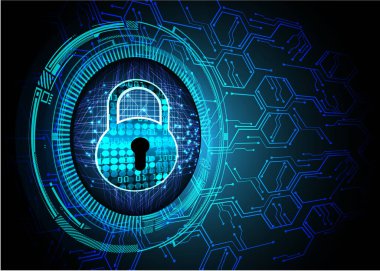 Ekranda asma kilit ve kilit simgesi olan siber güvenlik kavramı