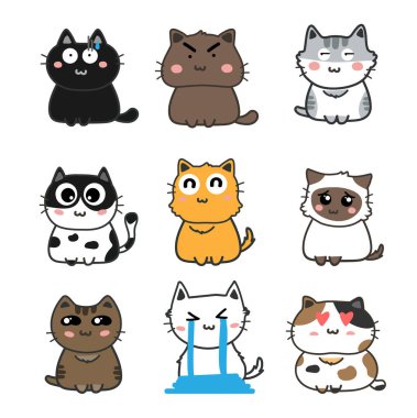 Sevimli kedi seti, vektör çizimi