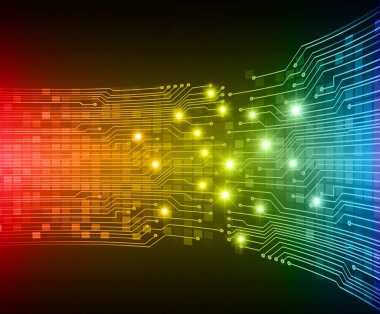 Parlak çizgiler ve noktalarla soyut teknoloji arkaplanı