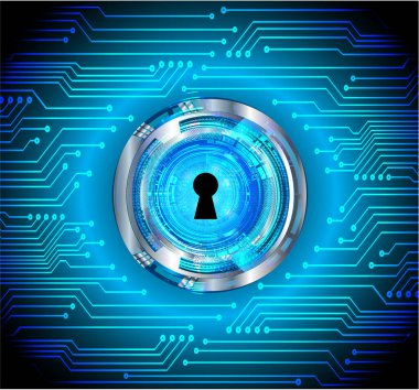 Mavi arka planda asma kilit olan siber güvenlik kavramı. vektör illüstrasyonu